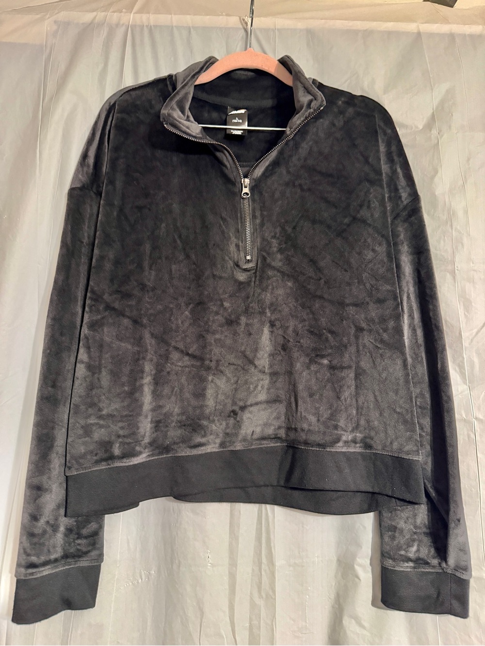 AVIA Women’s Large Black Velour Velvet Quarter Zip Pullover Sweatshirt L 12-14